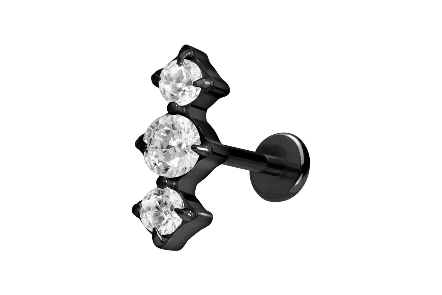 Titan Labret Piercing mit Push Fit 3 EINGEFASSTE KRISTALLE